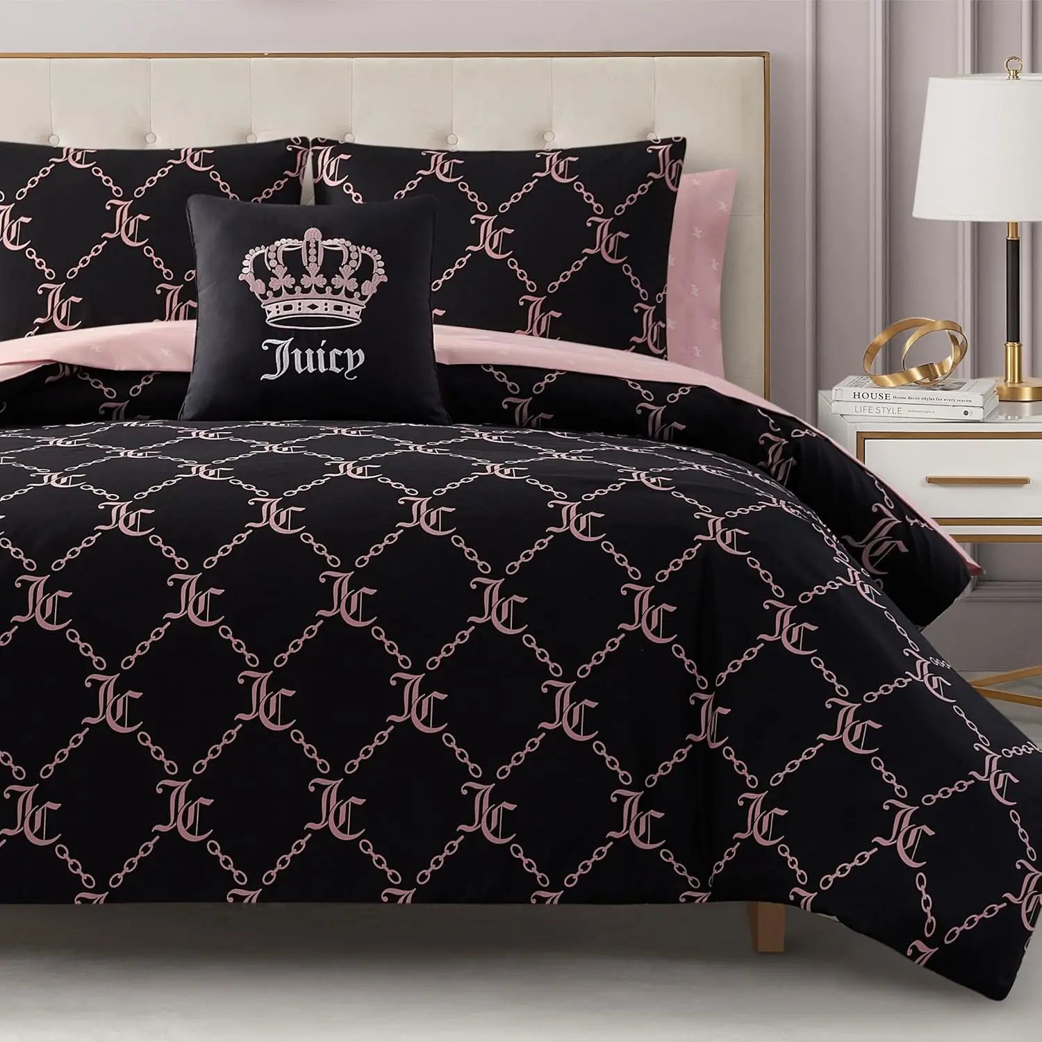 Black Link Logo Printed Comforter Set, King – Complete 8-Piece Bed In A Bag Collection