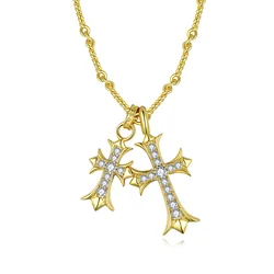 M-JAJA D Color Moissanite Cross Pendant Necklace for Couple Man S925 Sterling Silver Chain with 18K Gold Plated Luxury Jewelry