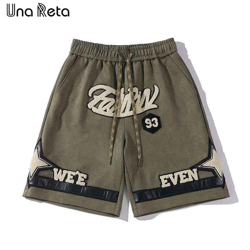 Una Reta-pantalones cortos de cintura elástica para hombre, ropa de calle estilo Harajuku americano, Vintage, de ante, holgados, para verano, 2024