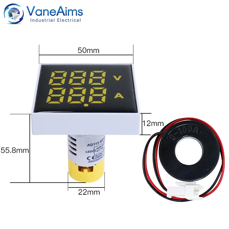 AC LED Digital Voltmeter Ammeter AC60-500V 0-100A Big Square Panel Voltage Current Dual Digital Display Meter Volt Amp Tester