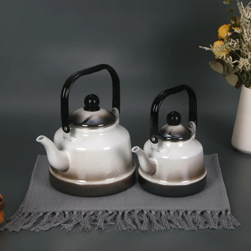

Enamel Tea Kettle, Vintage Water Pot with Steel Handle for Stovetop & Induction, Heat-Resistant Jug for Kitchen & Camping