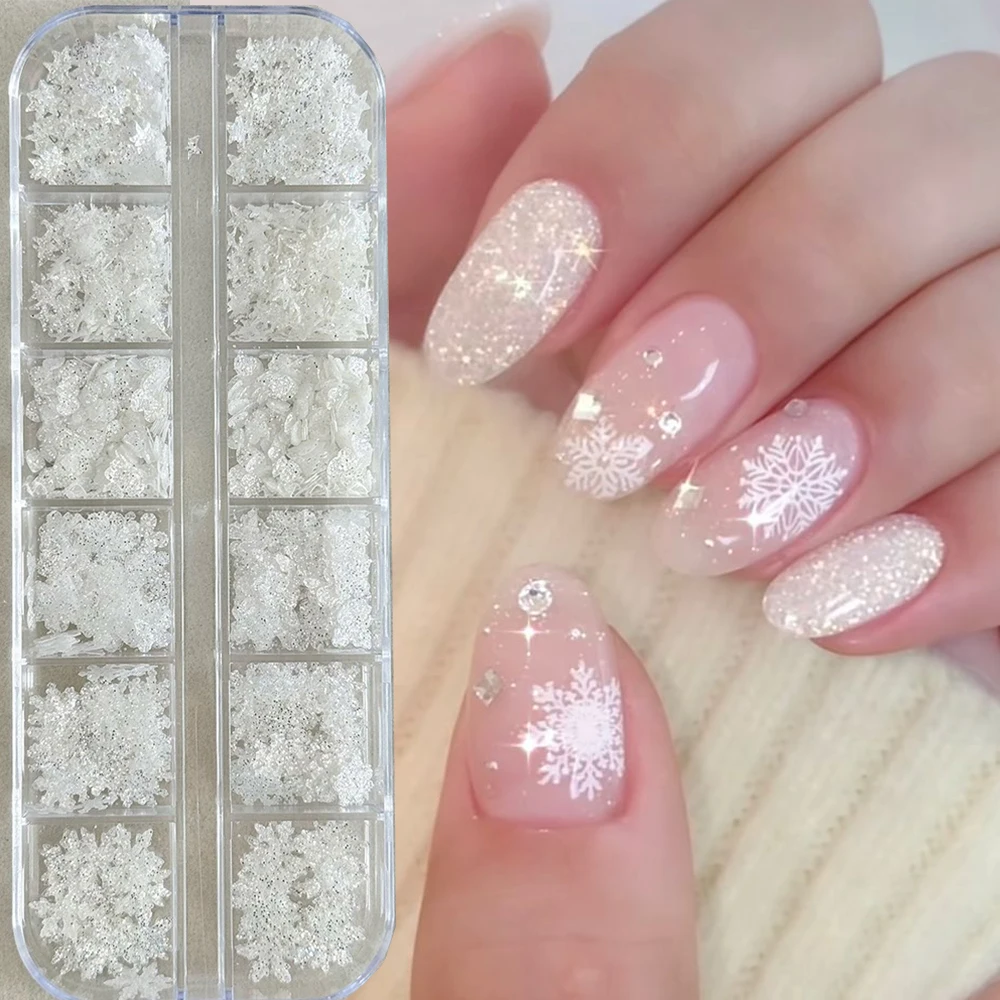 12Grids Christmas Sugar Diamond Snowflake Glitter Nail Charms Sparkling Star Butterfly Heart Nail Flakes DIY Winter Nail Decor view 3