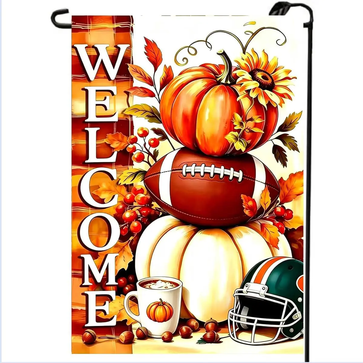 Fall Welcome Football Garden Flags 12x18 Double Sided for Outside | Small Burlap Bright Holiday Seasonal Pumpkin Fall Yard F kkz
