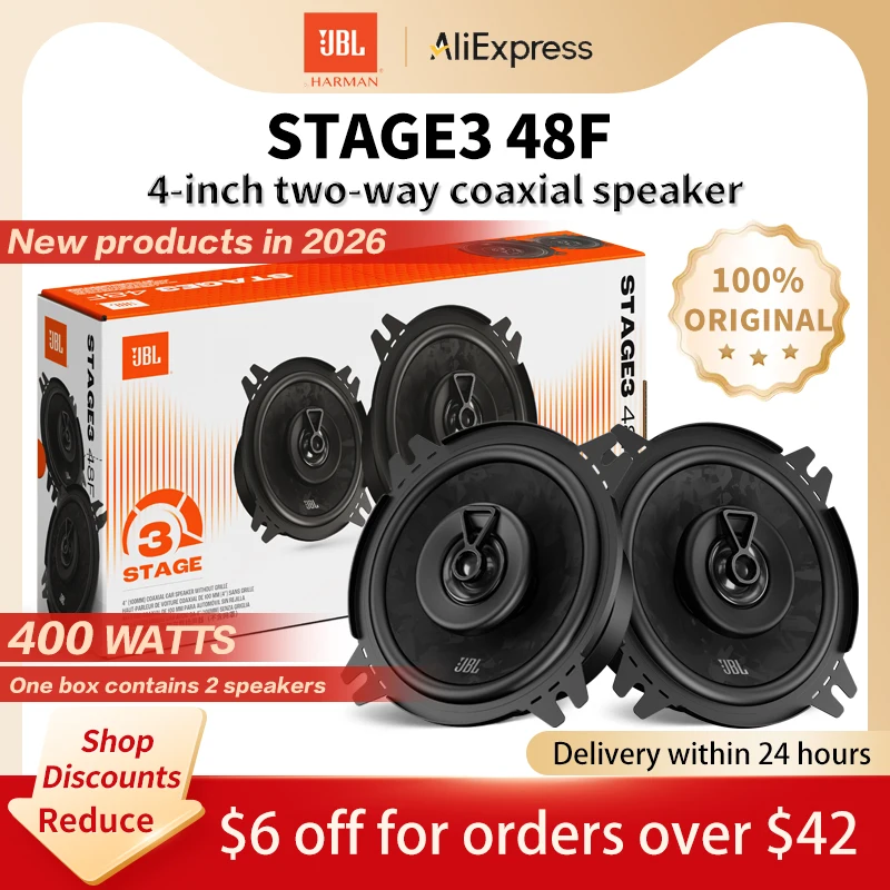 Alto-falante de áudio para carro JBL, alto-falantes coaxiais de 4 polegadas, alto-falantes estéreo de 2 canais, subwoofer para carro, tweeter de frequência total e médio-range.