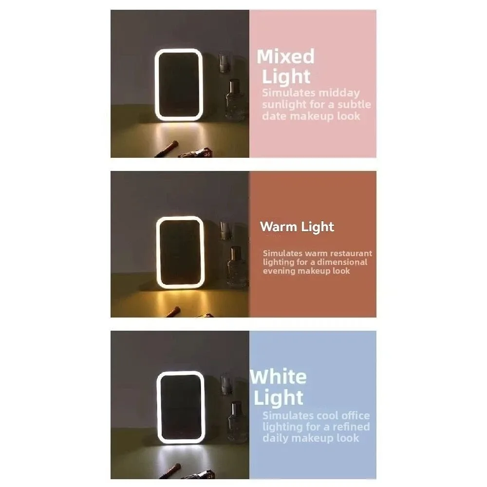 Składane lusterko do makijażu LED z 3 trybami oświetlenia, dotykowe, podróżne lusterka kosmetyczne, ładowane przez USB, przenośne