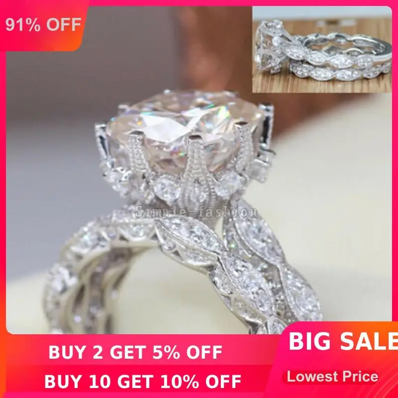 Vintage 8mm Lab Diamond Promise Ring 925 Sterling Silver Engagement Wedding Band Rings for Women Jewelry Gift