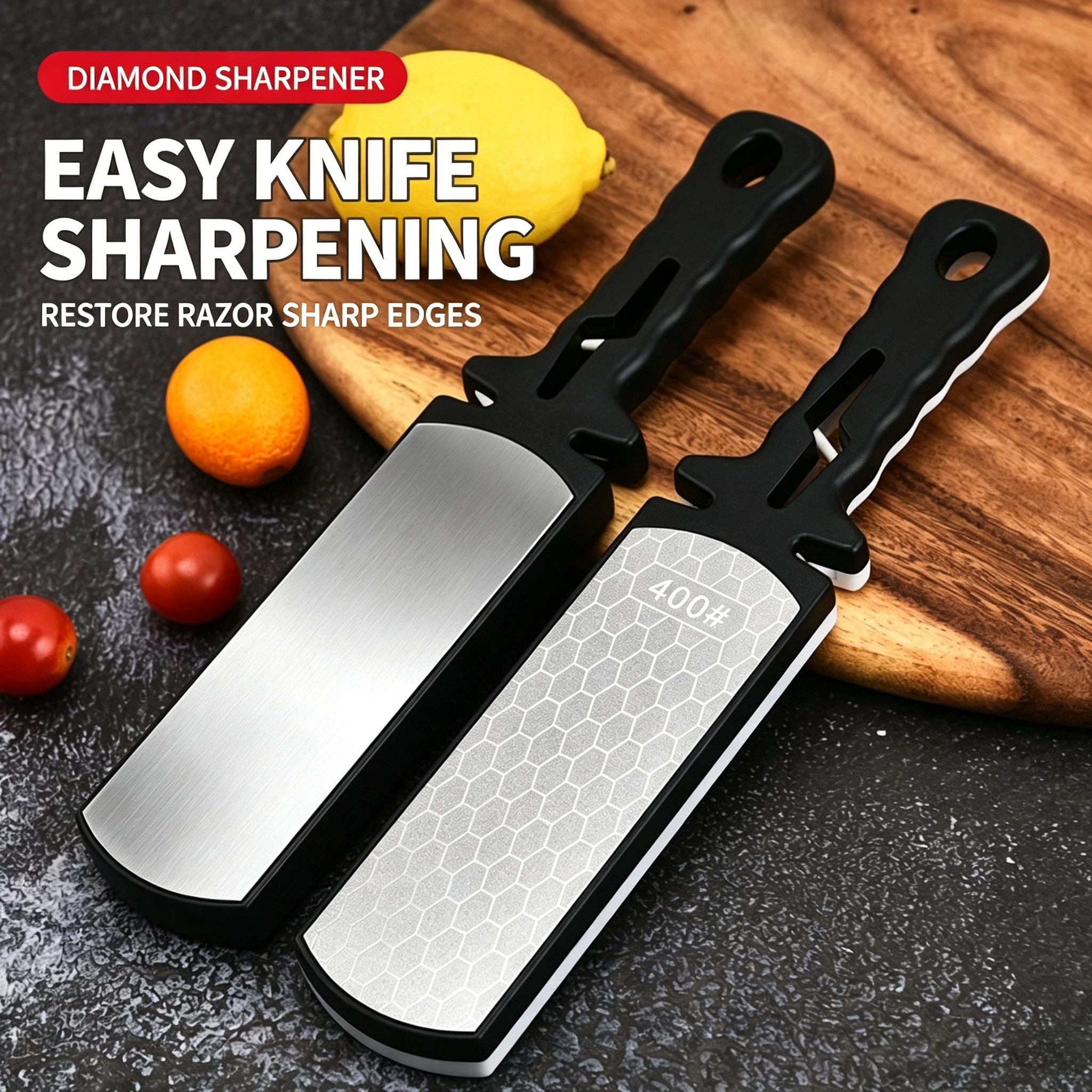 400/1000 Grit Double‑Sided Diamond Knife Sharpener Multifunctional Household Whetstone for Kitchen Knives Scissors