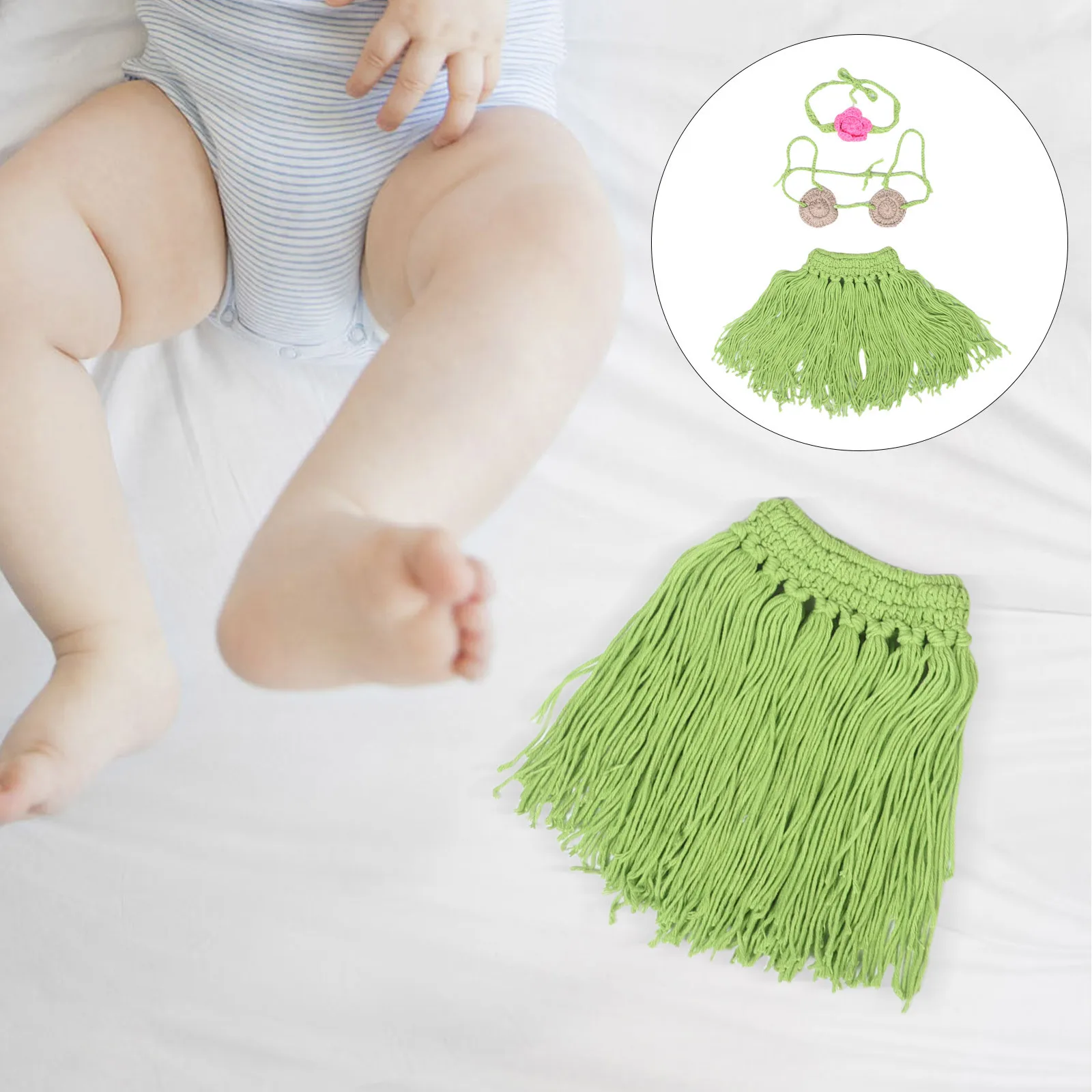 

1 set Baby Photoshoot Outfits Set: Hawaiian Luau Costume With Straw Skirt Knit Top For Photography Festival Wear Soft Acrylon