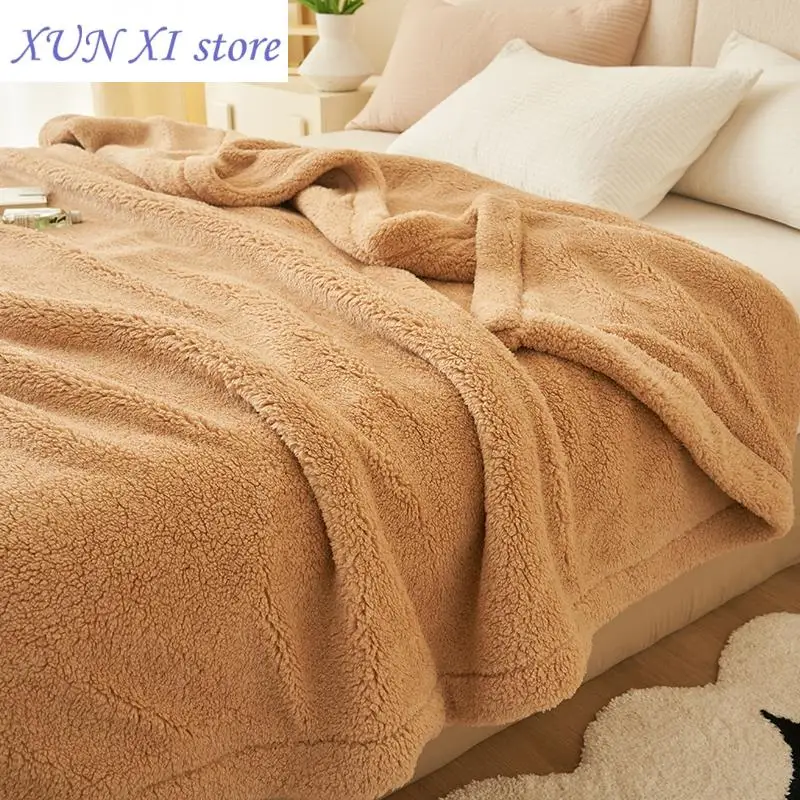 New 1pc Blanket Double Side Plush Bedspread Solid Color Plaid for Home Sofa/Travel Shawl Warm Blankets Soft Bedsheet