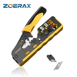 ZoeRax RJ45 Cat7 Crimping Tool Ethernet Crimping Tool and Wire Cutter for Cat7 Cat6a Cat6 and Cat5e Pass Through Connectors