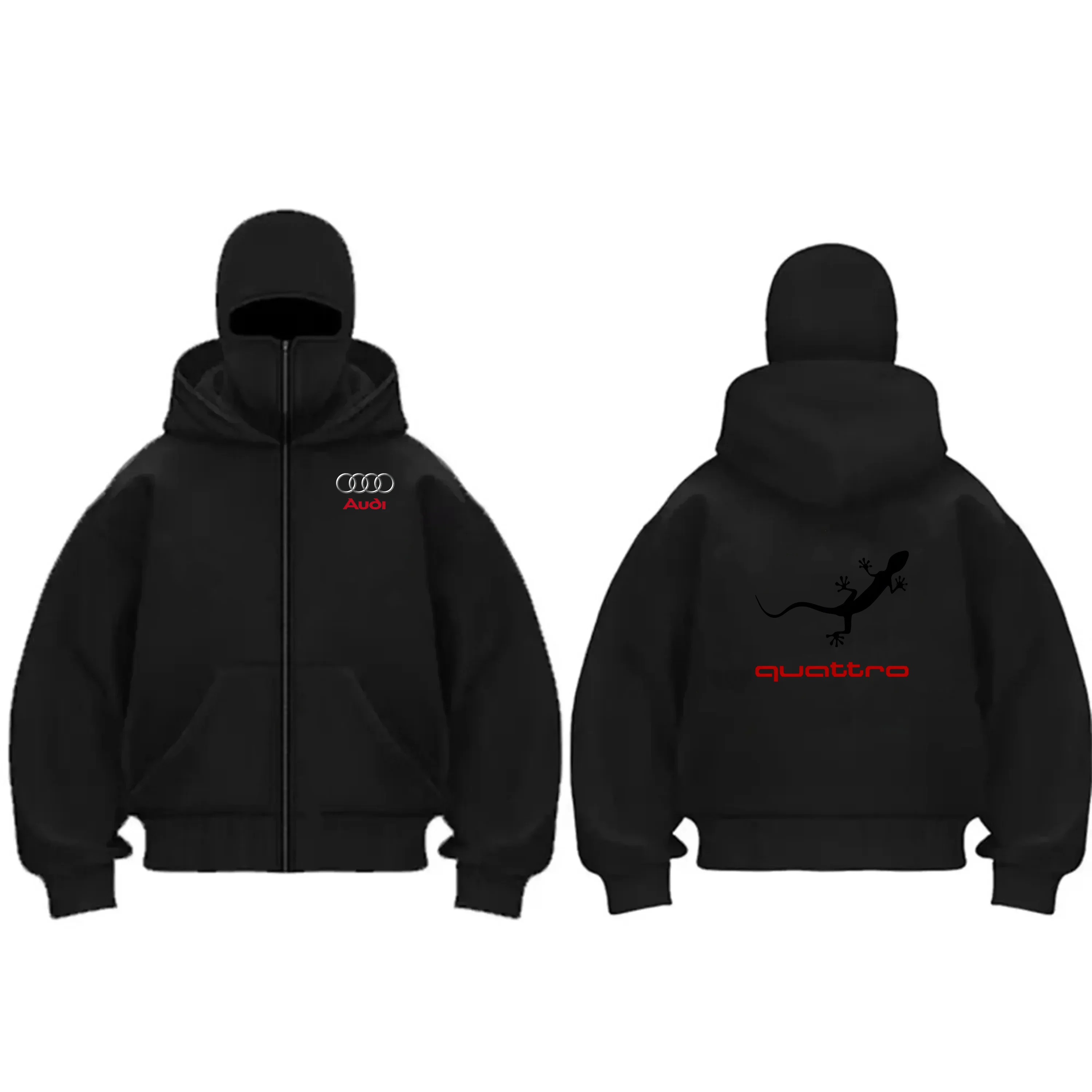 Warme, winddichte Motorradjacke der Marke Audi mit doppellagiger Kapuzenjacke im Cardigan-Stil
