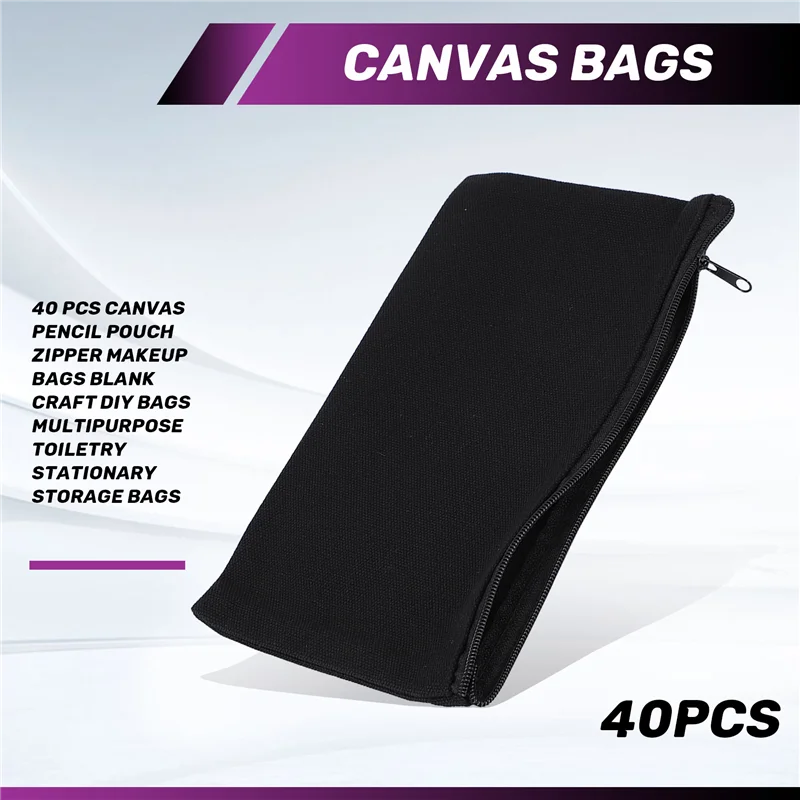 

Practical-40 Pcs Canvas Pencil Pouch Zipper Makeup Bags Blank Craft DIY Bags Multipurpose Toiletry Stationary Storage Bags