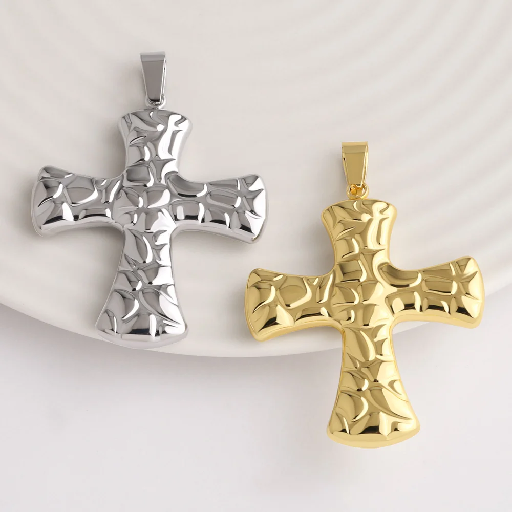 OCESRIO Copper Gold Plated Hammered Cross Pendant for Necklace Textured Religious Crucifix Jewelry Making Supplies pdtb874