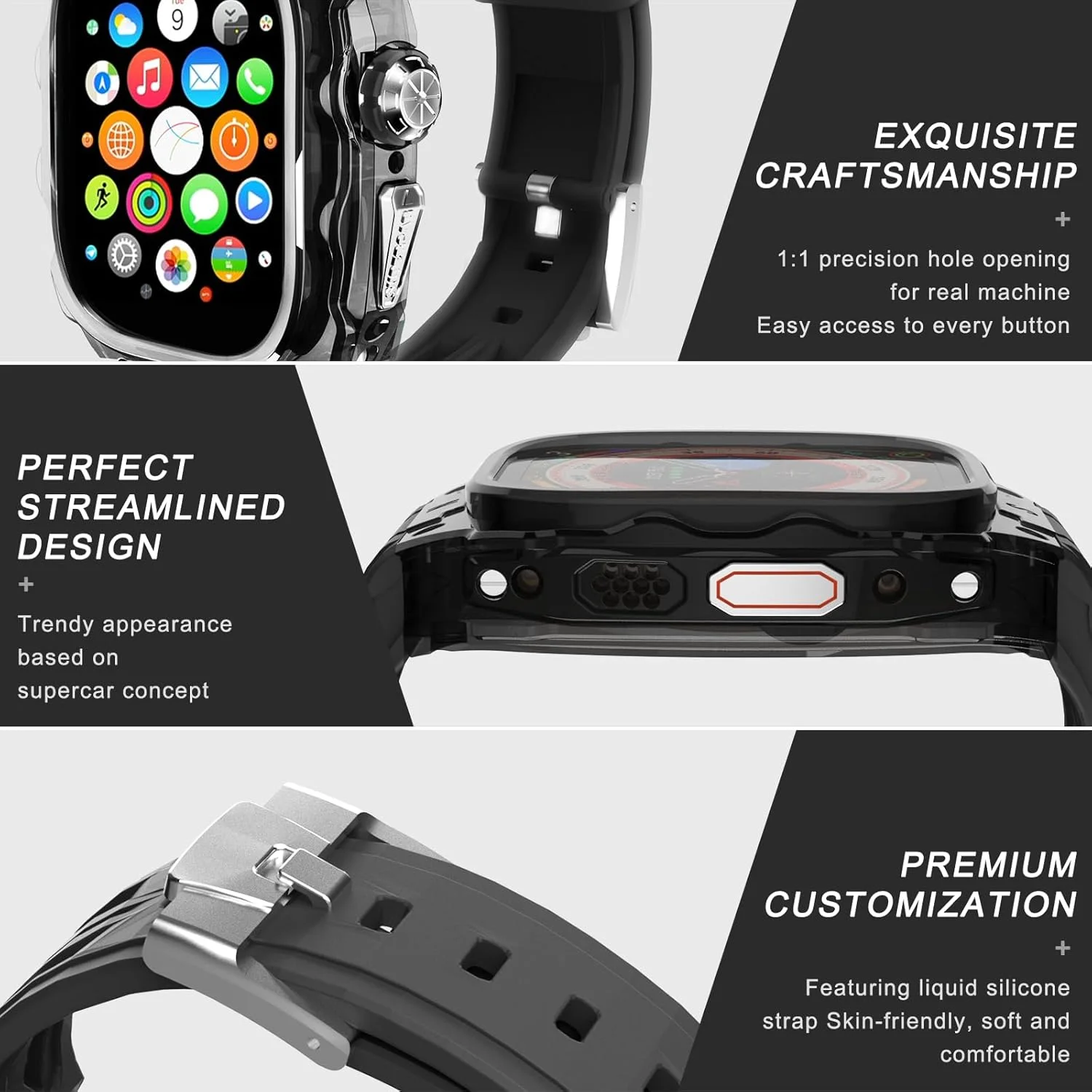 Luxury Metal Case for Apple Watch 10 46mm Band with Cover Heavy Duty Rugged Case Silicon Strap for men Full Protective Cover