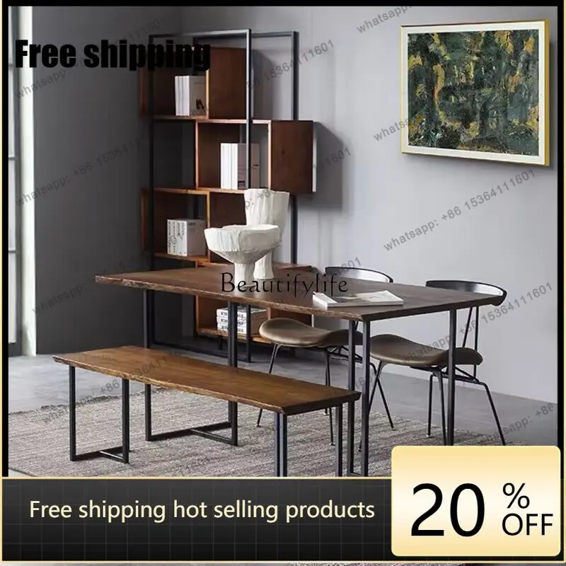 Factory Direct  Nordic dining table wrought iron solid wood rectangular simple modern retro industrial style dining table