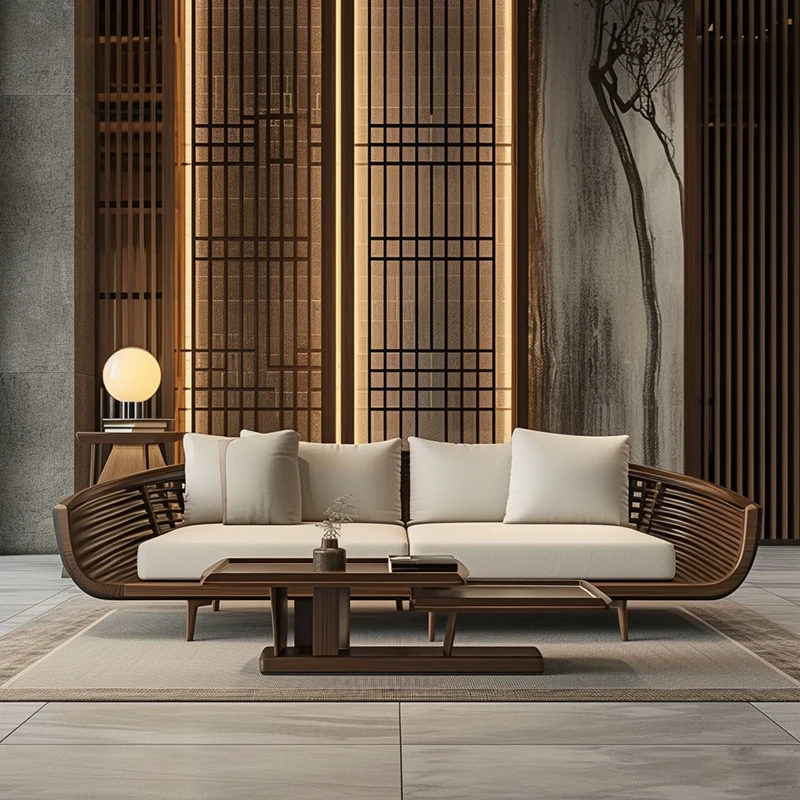 Black walnut sofa, new Chinese ash arhat bed