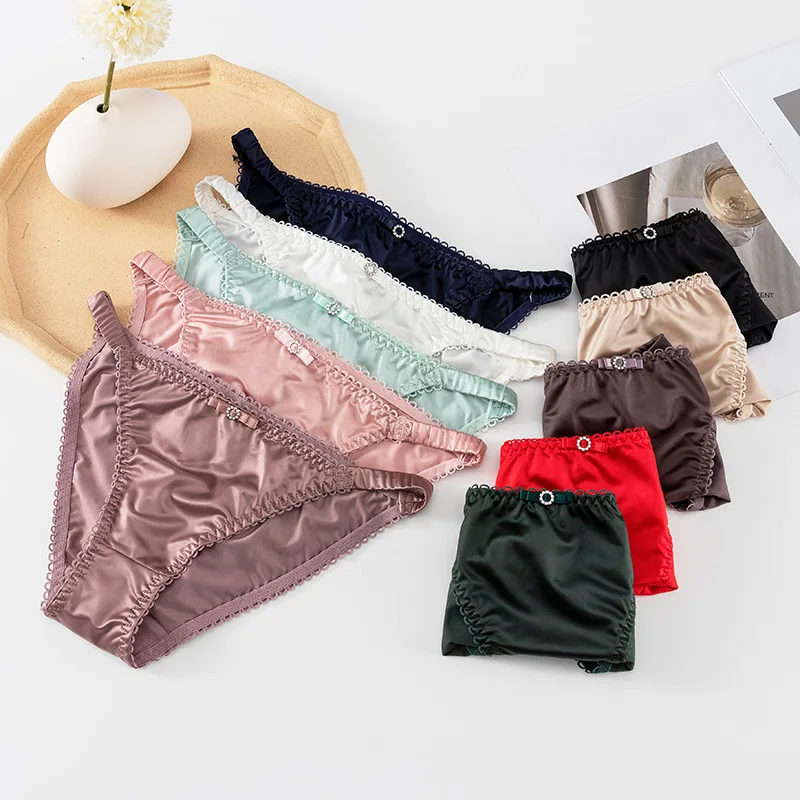 

Women Sexy Hot T Panties Sexy Women Thong Low Waist Transparent Light Soft Satin Women Panties Erotic Bow Tie Decor