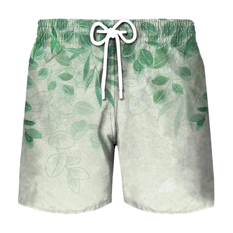 Leaf Camo Plant Graphic Hawaii Beach Shorts Pants Summer 3D Print Surf Board Shorts Summer Vacation Cool Ice Shorts Swim Trunks
