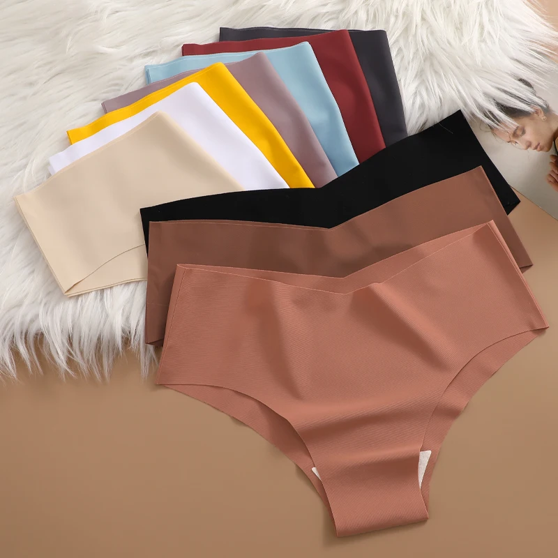 4 قطعة/المجموعة المرأة مثير لا أثر الخامس الخصر ملخصات سلس بلون الحرير الجليد سراويل الإناث تنفس العشير الملابس الداخلية S-XL