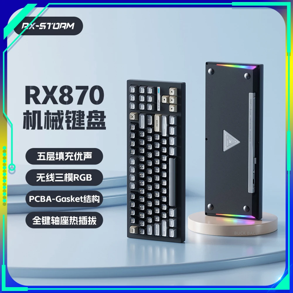 

Rxstorm RX870 lite Mechanical Keyboard Three Mode RGB Hot Swap Low Delay Wireless Gaming Keyboard PBT Ergonomics Pc Gamer Gifts