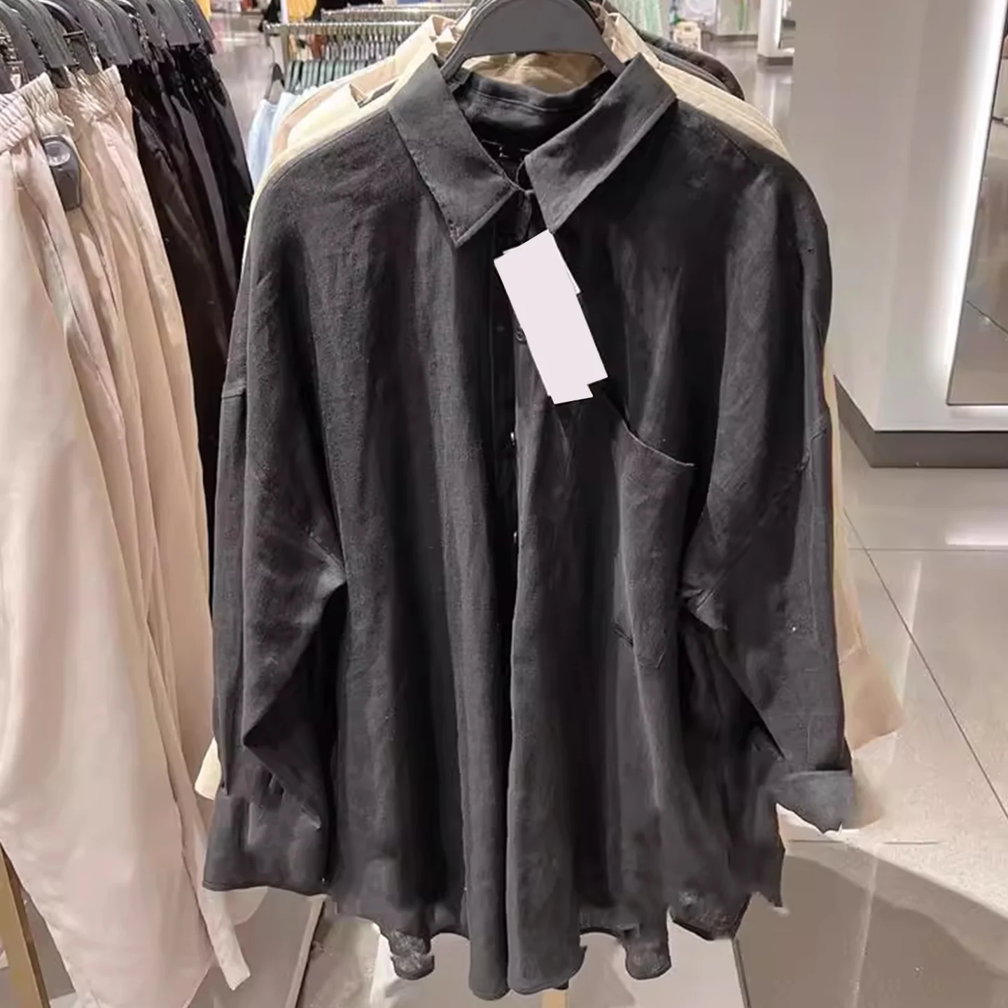 

New Women's Bla Long Sve irt with ket Design Casual Loose Fit Collar Traditional Sle Summer Faion Ladies' ...