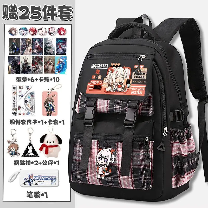 Arknights Anime Game Merchandise For Men And Women Students Computer Plaid Backpack Casual Bag