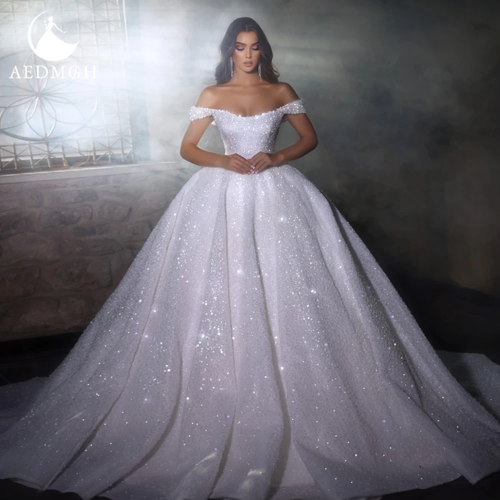 Aedmgh Ball Gown Luxury Wedding Dresses Sweetheart Off The Shoulder Vestido De Novia Delicate Sparkly Custom Made Bridal Gown