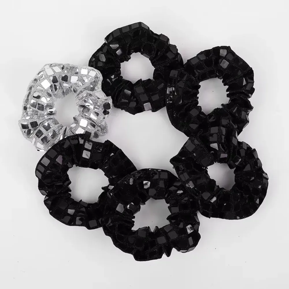 

6pcs Square Sequin Sequin Hair Rope Super Shiny Retro Disco Rubber Bands Set Pleated Design Ponytail Holder