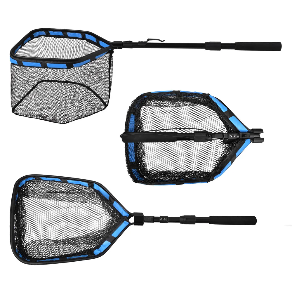 Landing nets for fishing 100cm Telescopic Folding Saltwater Rubber Hand fishing Net Non Slip Handle for Fly Fishing Tools