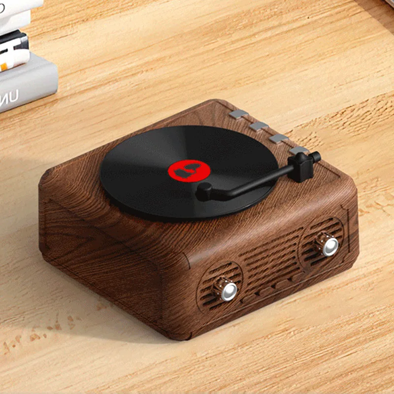 New retro vinyl record player bluetooth speaker mini wireless desktop ornament creative gift audio subwoofer