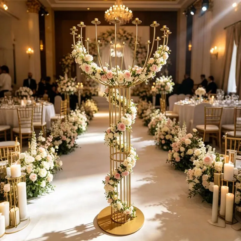 Wedding supplies props wrought iron electroplating wedding flower stand stage T table road guide decorative ornament