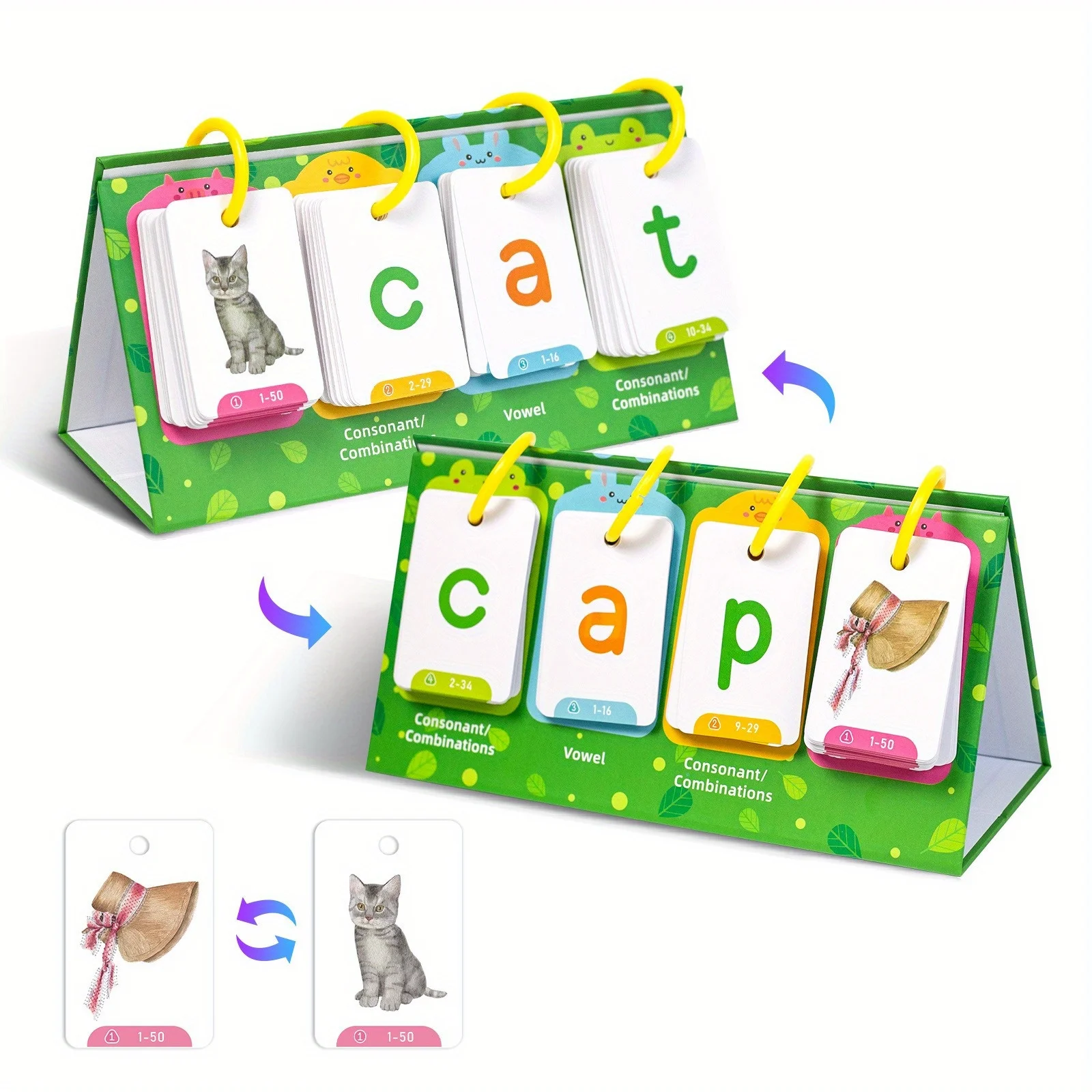 Kids CVC Words Flashcards Phonics Flip Chart Word Builder Sight Words Activity Learning Tool Speech Therapy Special Education