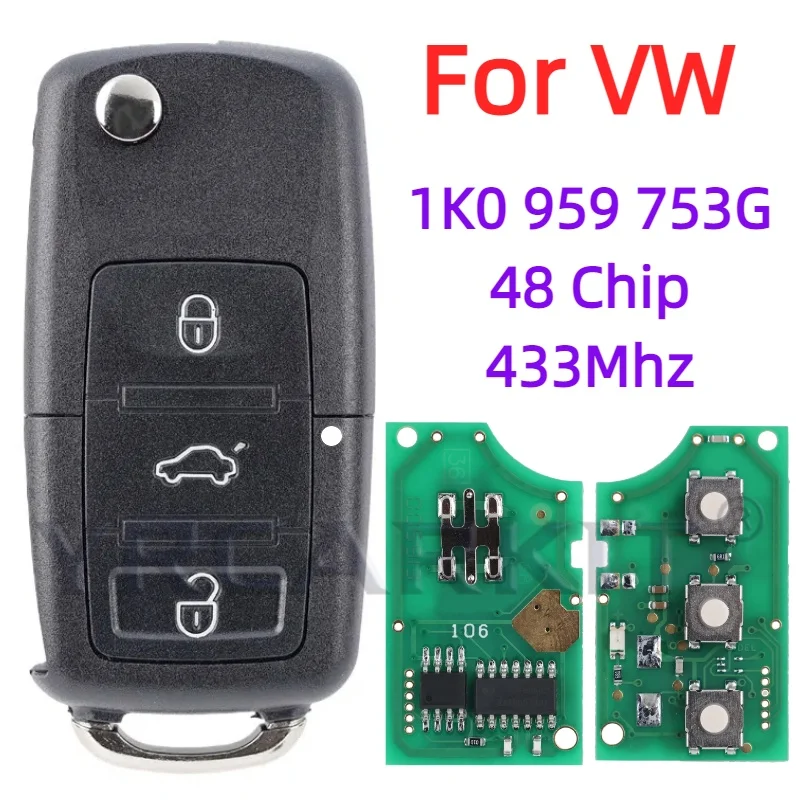 

Откидной автомобильный дистанционный ключ для VW/VOLKSWAGEN SKODA CADDY EOS GOLF JETTA SIROCCO TIGUAN/TOURAN 1K0 959 753 G HU66 48 Chip Case