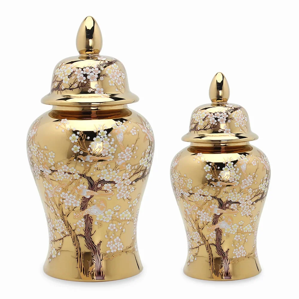 Modern Minimalist Gold-plated Ceramic General Jar Home Decoration Flower Arrangement Vase Flower and Bird Crafts Ornament