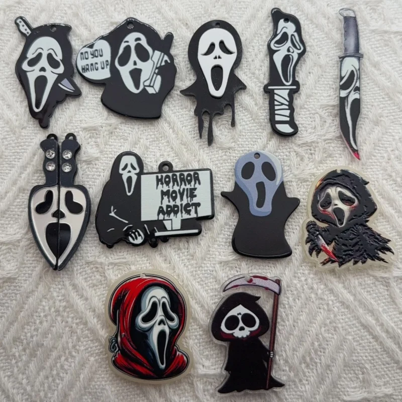 10pcs acrylic skull knife pendant, DIY jewelry making earrings, keychain accessories