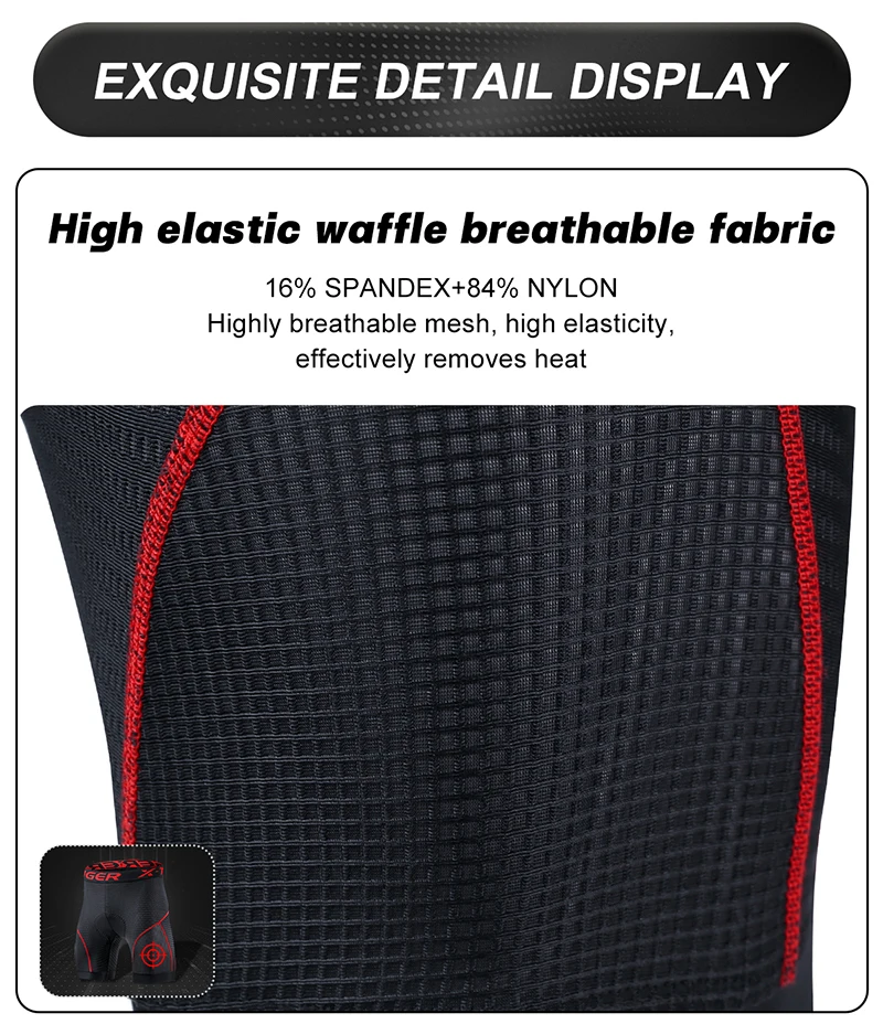 X-TIGER Herren-Radunterwäsche-Shorts, 5D-gepolstert, für Sport, Reiten, Fahrrad, Fahrrad, MTB, Liner-Shorts mit rutschfesten Beingriffen – Detail 6