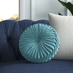 Velvet Pleated Round Pumpkin Throw Pillow - Decorative Floor Cushion for Sofa, Chair, Bed, Car