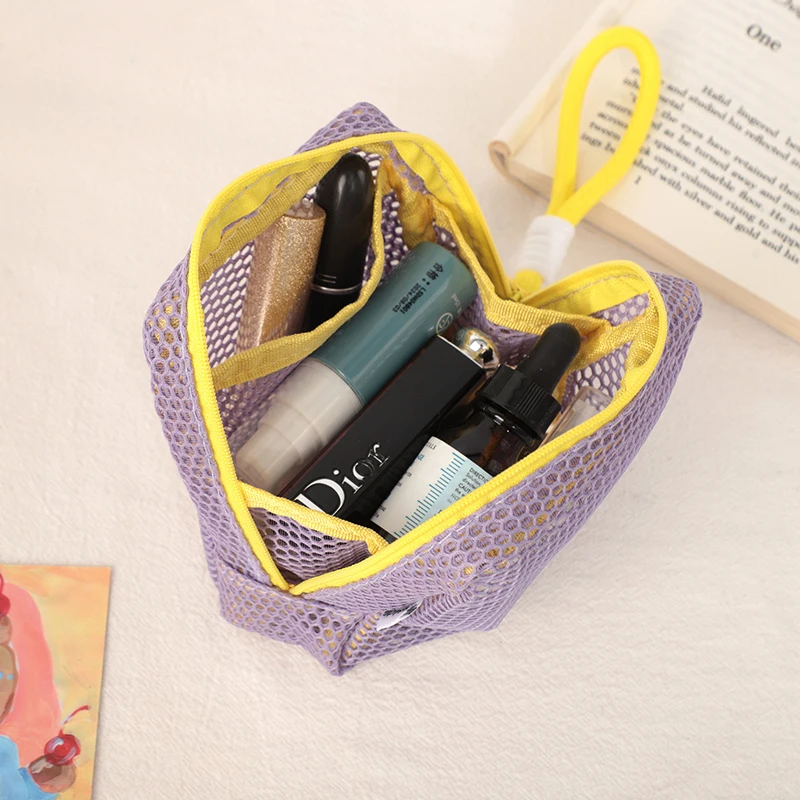 Mini Makeup Bag Square Mesh Cosmetic Bag Portable Square Cosmetic Storage Bag With Zipper Multi Purpose Sundries Storage Bag view 2