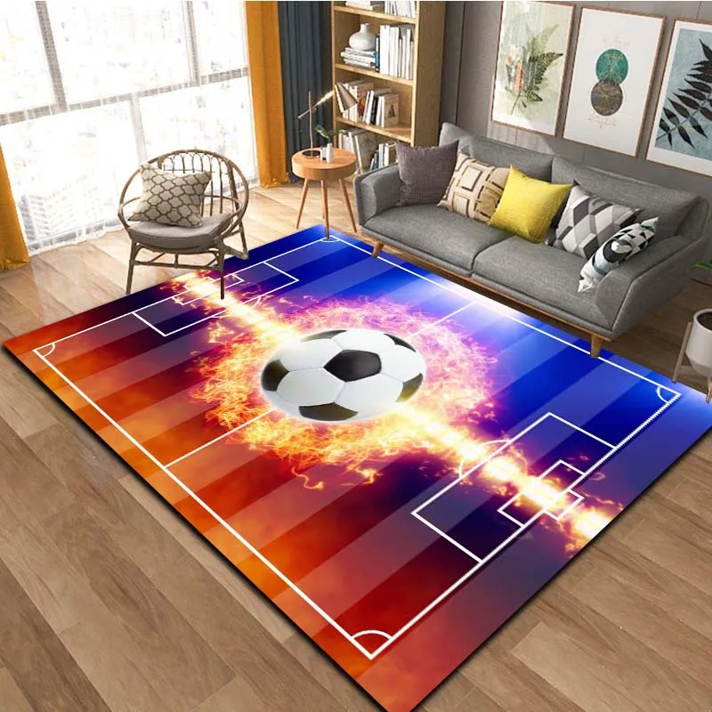 Soccer Football Field Print Area Rug Non‑Slip Soft Floor Carpet Bedroom Living Room Birthday Present Indoor Home Holiday Decor