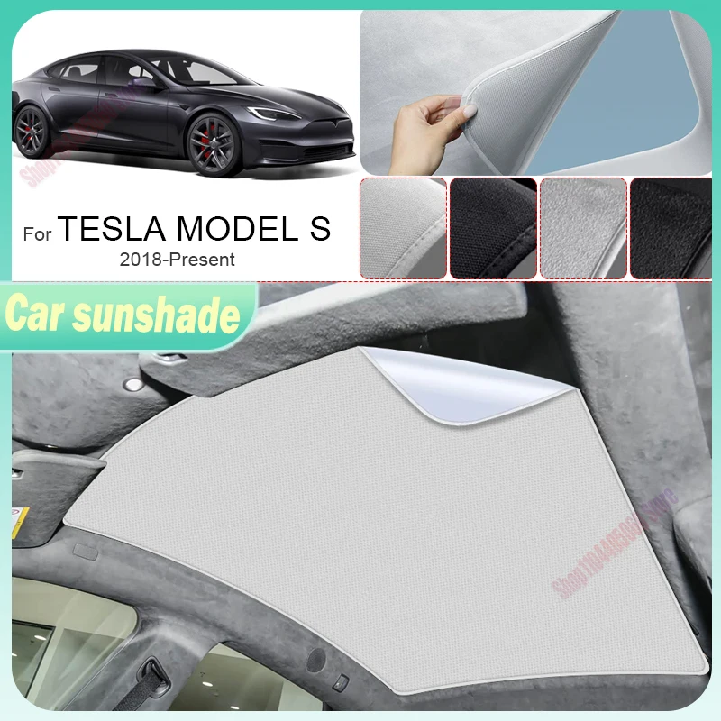 For TESLA MODEL S 2018-2026 Car Suede Fabric Electrostatic Adsorption Sunroof Sunshade Auto Anti-UV Heat Insulation Skylight