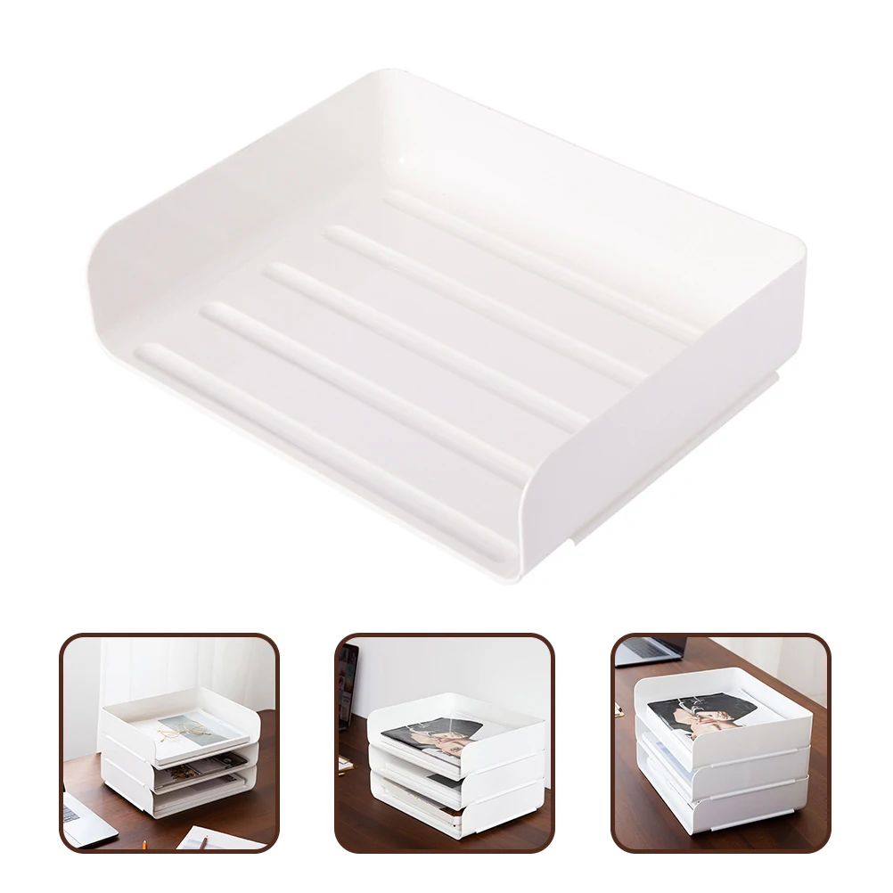

Desktop Storage Box Tray Letter Holder for Stationery Document Trays Rack Abs Organizer Office Stackable Paper