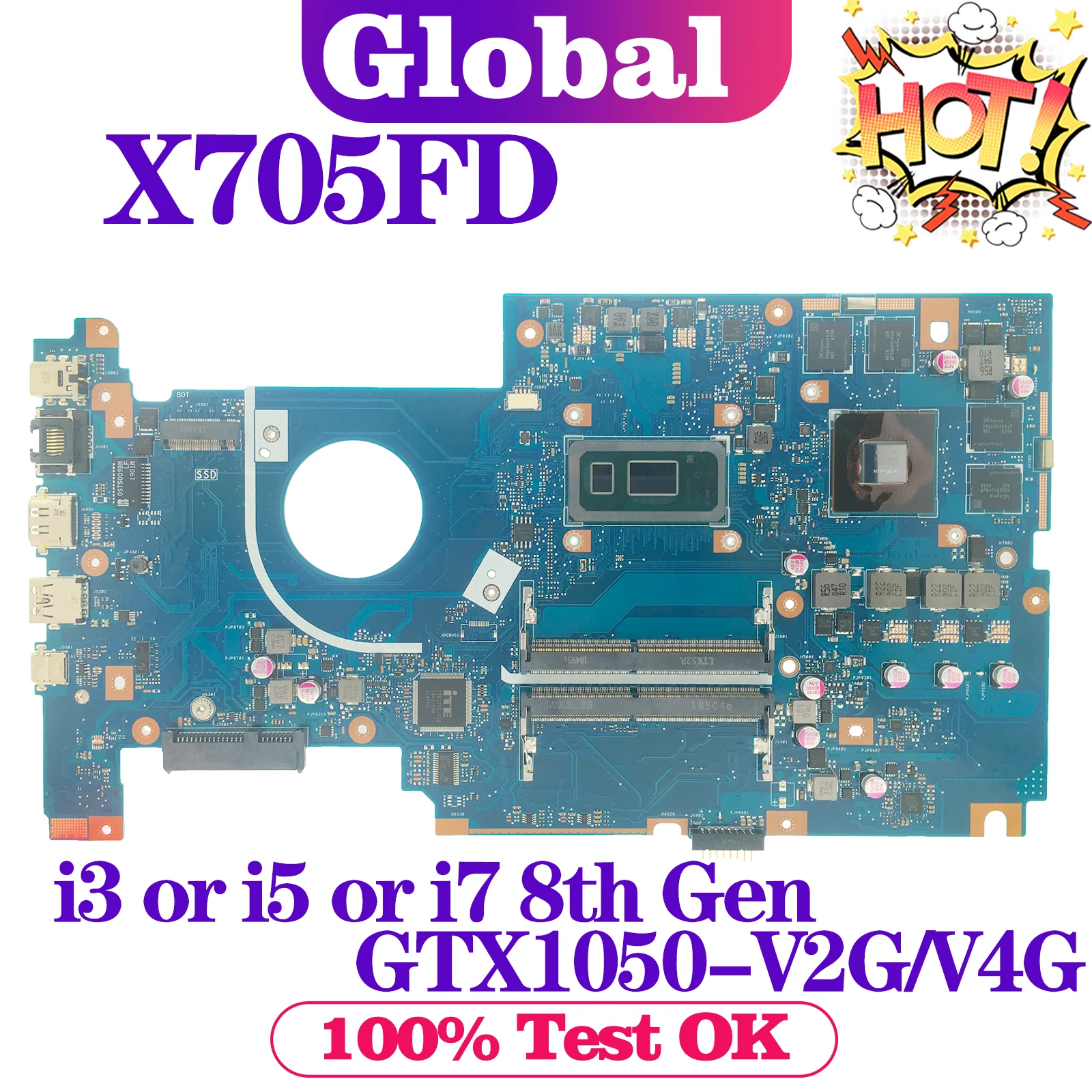 

X705F Mainboard For ASUS X705FD N705F M705F Laptop Motherboard i3 i5 i7 8th Gen GTX1050-V2G/V4G