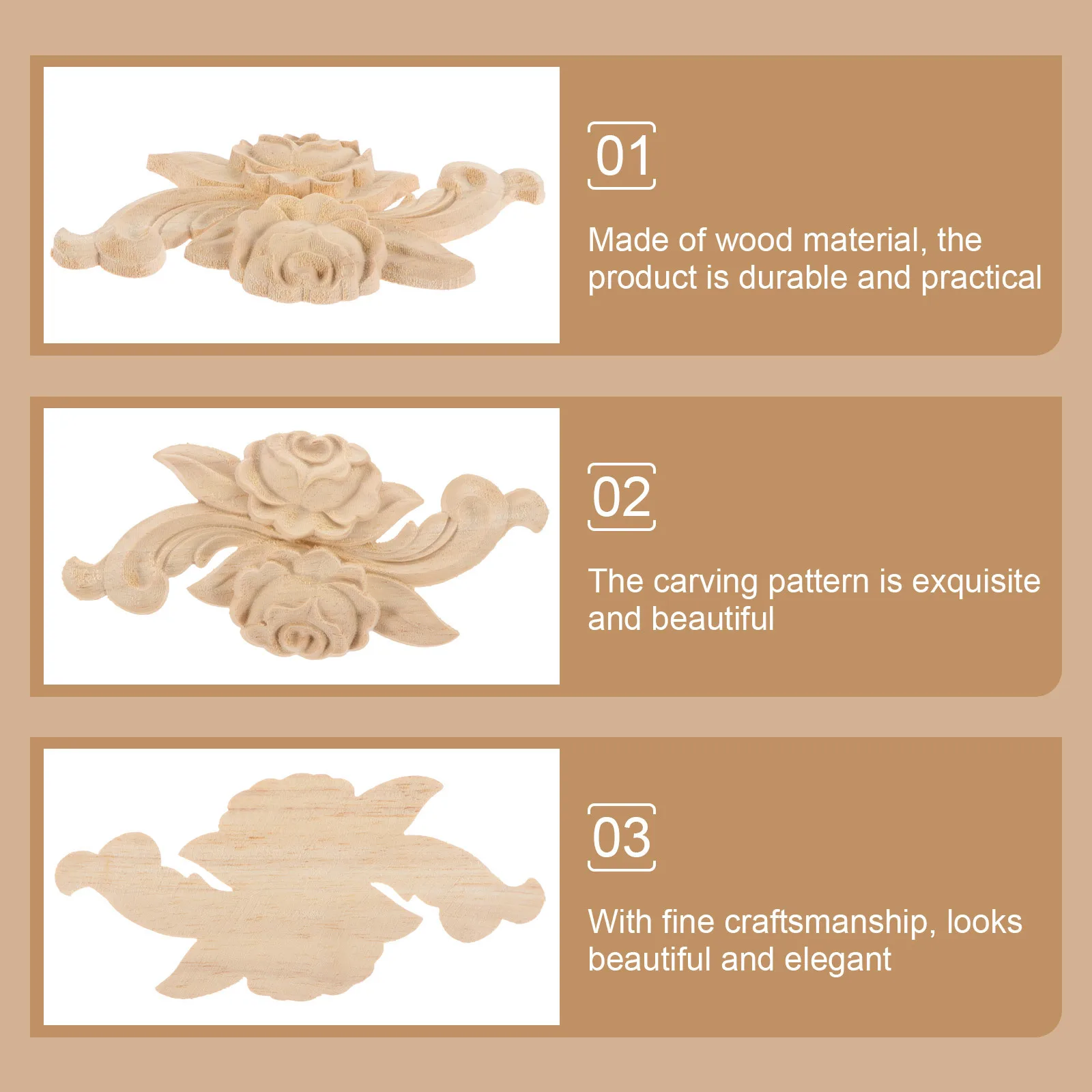 

4 pcs Solid Wood Floral Carved Onlay Applique Unpainted Wooden Decor For Cabinet Furniture Home Ornament Wood Appliques