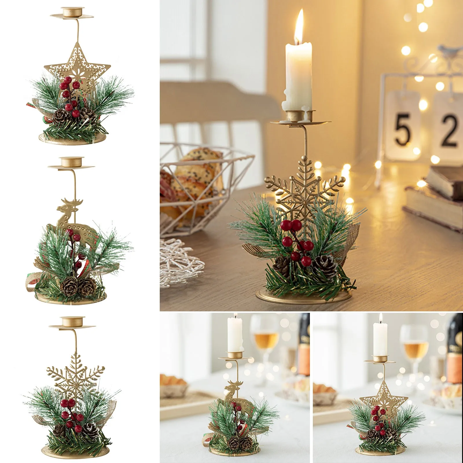 Christmas Golden Iron Candle Holder Window Table Decoration Christmas Holiday Decoration Product Christmas Decorations