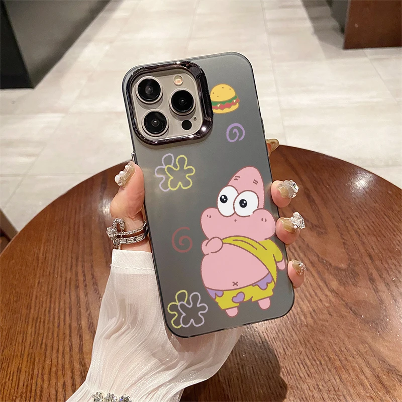 New Cartoon SpongeBobs Patrick Case For iPhone 15 14 13 12 11 Pro Max XS XR X 7 8 Plus SE Bumper Protectiou Plating Cover