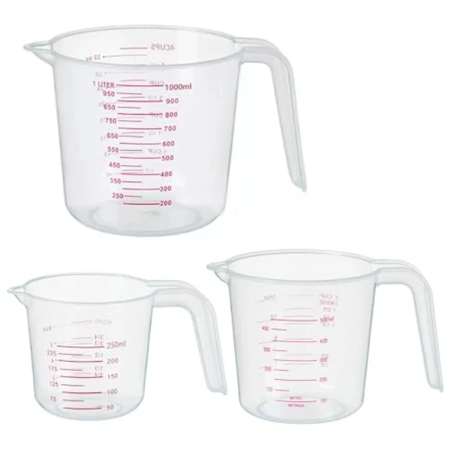 

3 Pack Measuring Cup Set Iludes 250Ml 1-Cup 500Ml (2-Cup) and 1000Ml (4-Cup) Plastic Liquid Measuring Cups- Baking Cng Mixing a