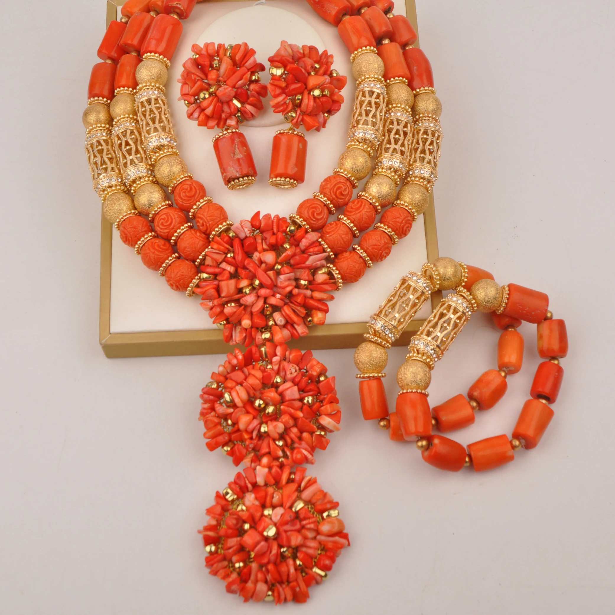 

Nigerian Bridal Nature Coral Beads Jewelry Set Orange