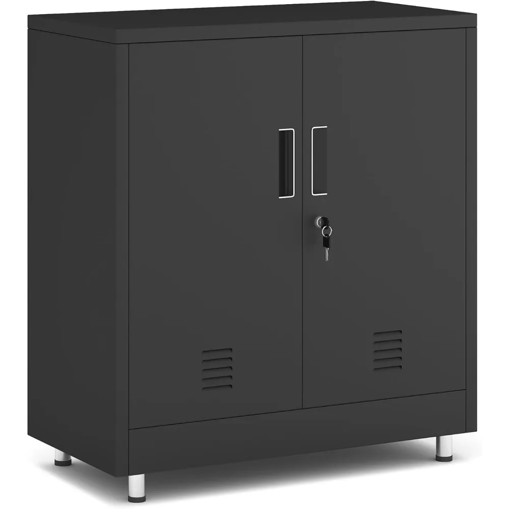 Armadietto portaoggetti in metallo con ante chiudibili e ripiano regolabile, piccolo credenza buffet con serratura per corridoio dell'ufficio domestico E