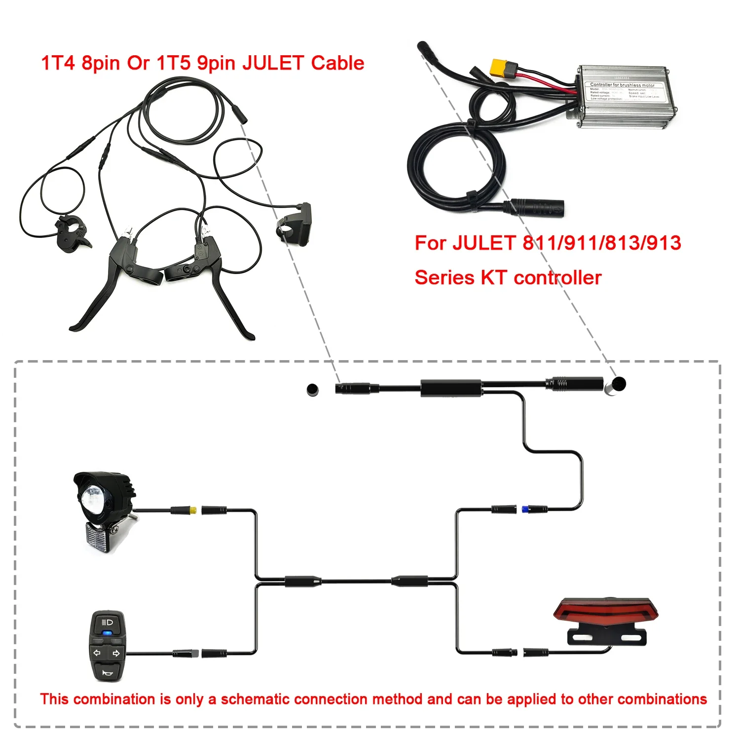 Ebike Bafang DIY or Mid Motor G510 G330 BBS 01 02 HD Waterproof Cable FrontLight RearLight BrakeLight Turn Signal