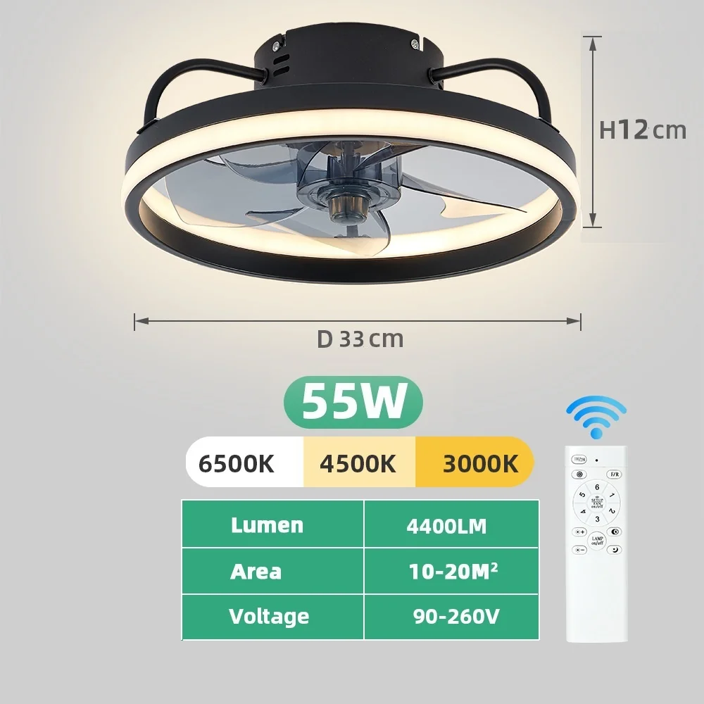 IRALAN Plafondventilator met LED-licht 33CM Stille 6-traps windinstellingen en instelbare helderheid voor woonkamer slaapkamer